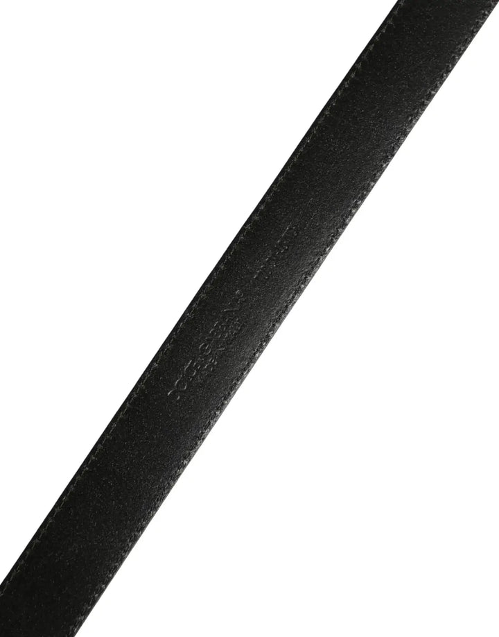 Dolce &amp; Gabbana Men Black Calf Leather Logo Metal Buckle Belt