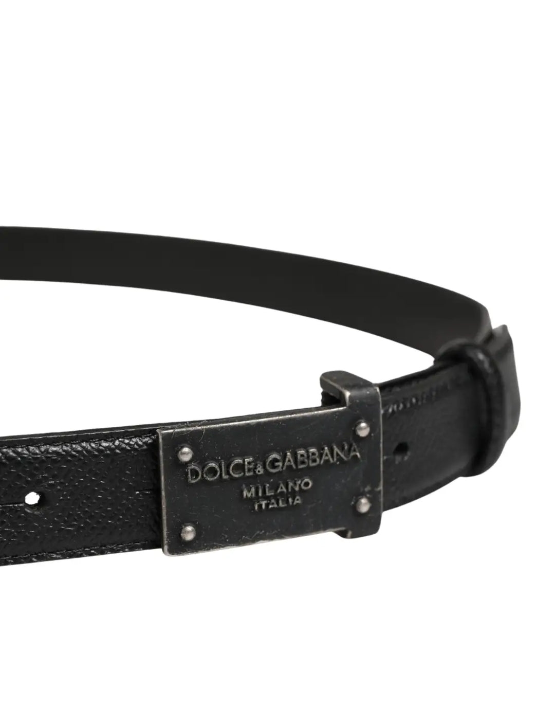 Dolce &amp; Gabbana Men Black Calf Leather Logo Metal Buckle Belt