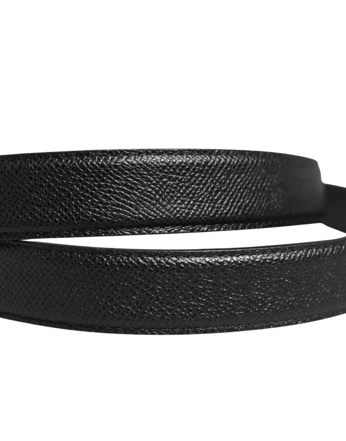 Dolce &amp; Gabbana Men Black Calf Leather Logo Metal Buckle Belt