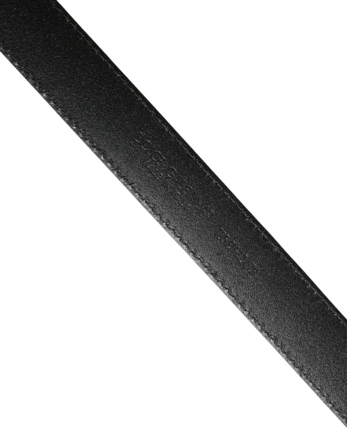 Dolce &amp; Gabbana Men Black Calf Leather Logo Metal Buckle Belt