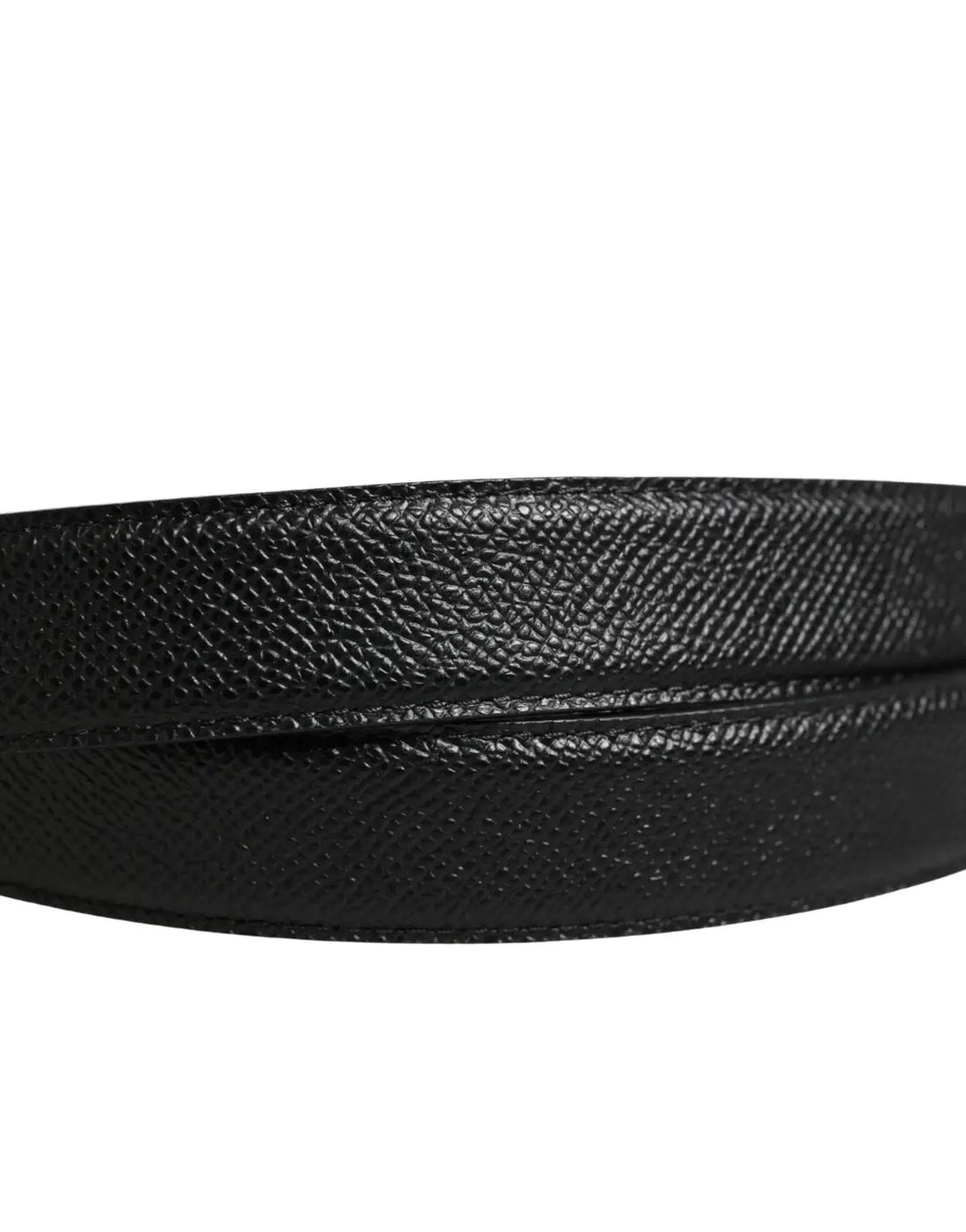 Dolce &amp; Gabbana Men Black Calf Leather Logo Metal Buckle Belt