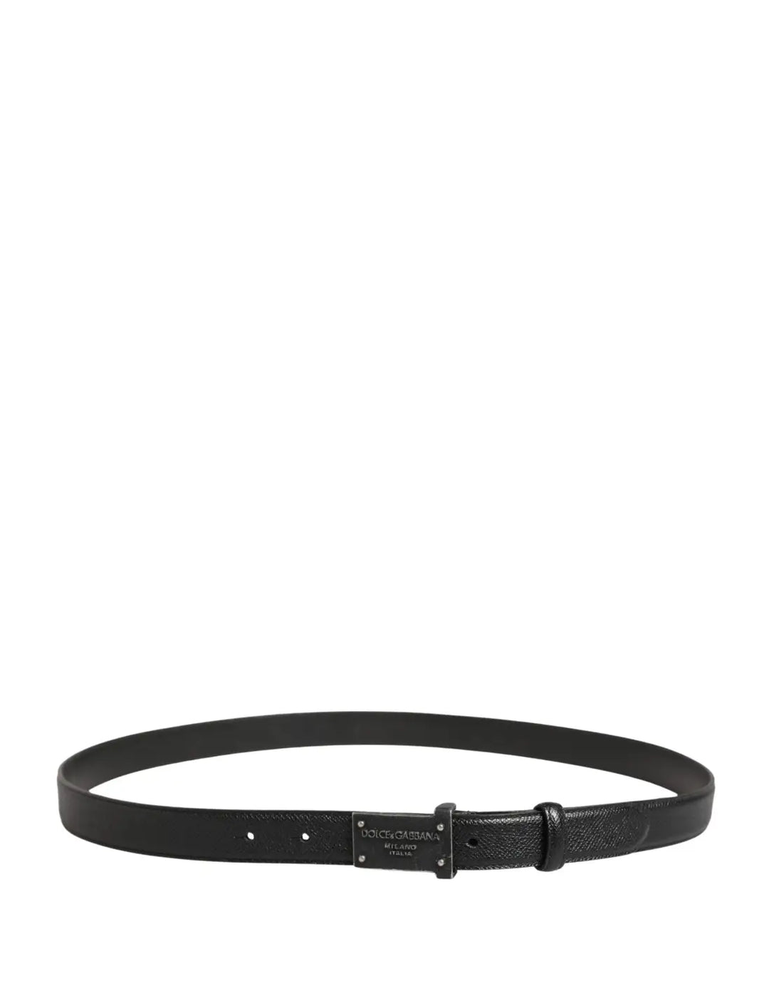 Dolce &amp; Gabbana Men Black Calf Leather Logo Metal Buckle Belt