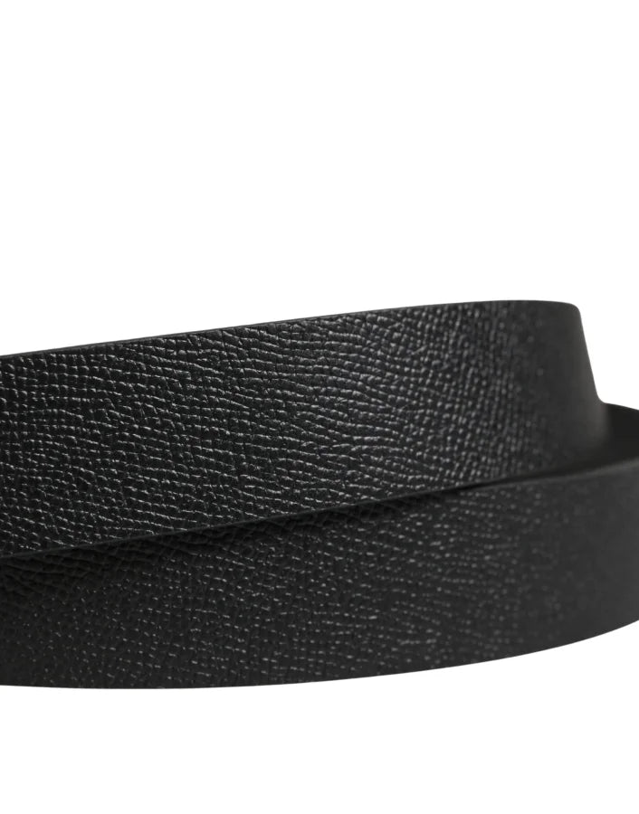 Dolce &amp; Gabbana Men Black Calf Leather Metal Buckle Belt