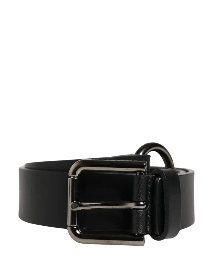 Dolce &amp; Gabbana Men Black Calfskin Leather Metal Buckle Belt