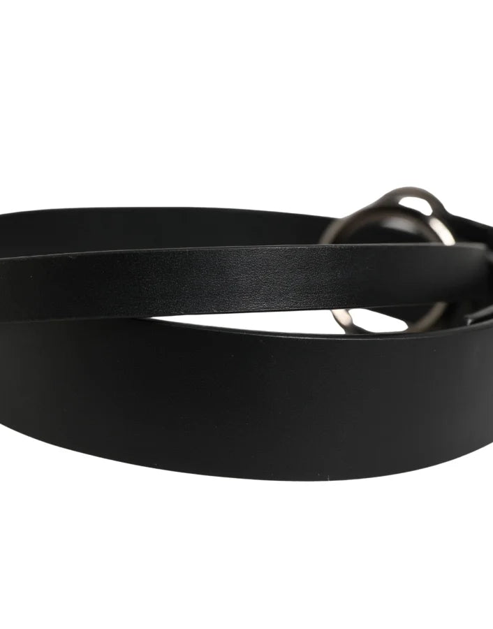 Dolce &amp; Gabbana Men Black Calfskin Leather Metal Buckle Belt