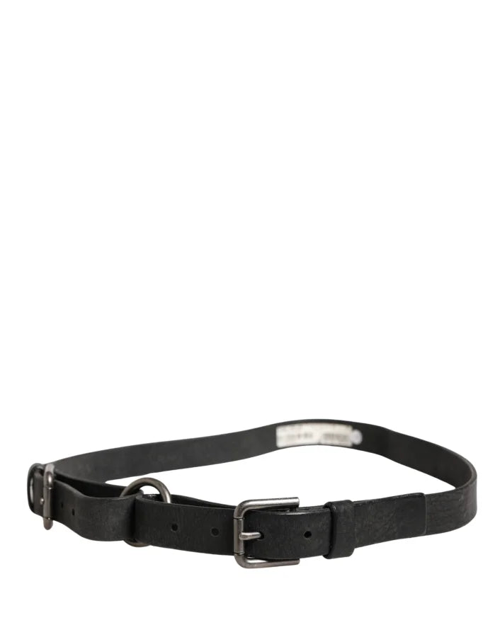Dolce &amp; Gabbana Men Black Calfskin Leather Metal Buckle Belt