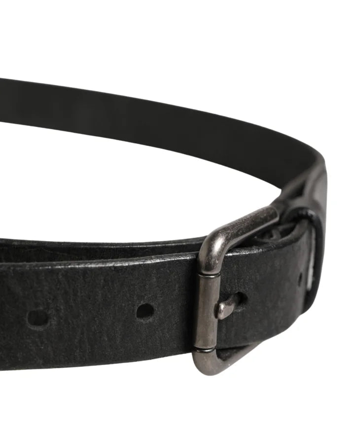 Dolce &amp; Gabbana Men Black Calfskin Leather Metal Buckle Belt