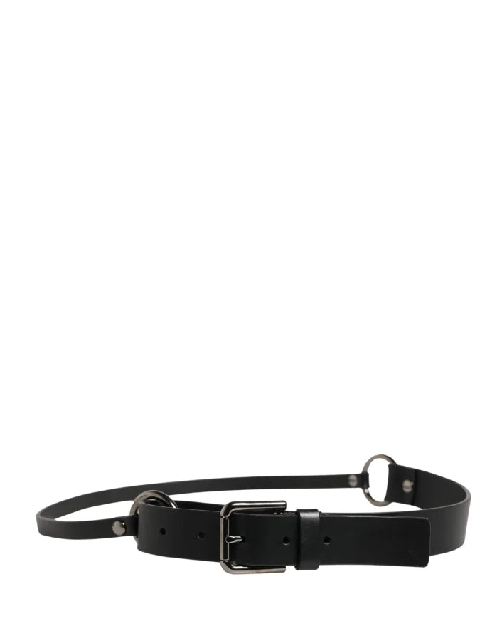 Dolce &amp; Gabbana Men Black Calfskin Leather Metal Buckle Belt