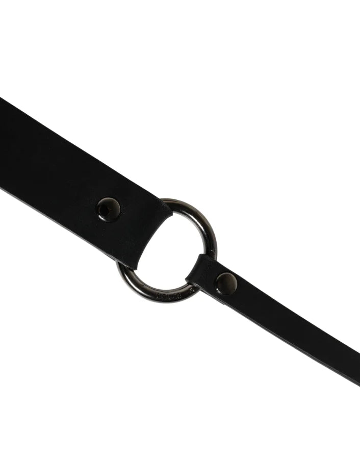 Dolce &amp; Gabbana Men Black Calfskin Leather Metal Buckle Belt