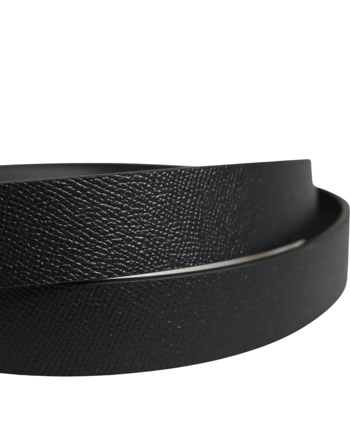 Dolce &amp; Gabbana Men Black Calfskin Leather Square Buckle Belt