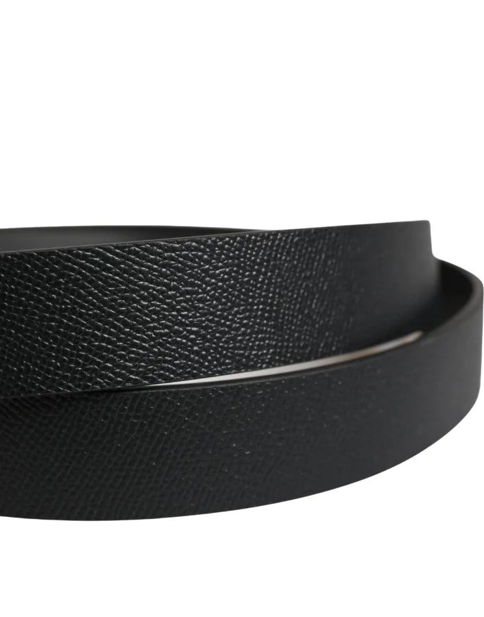 Dolce &amp; Gabbana Men Black Calfskin Leather Square Buckle Belt