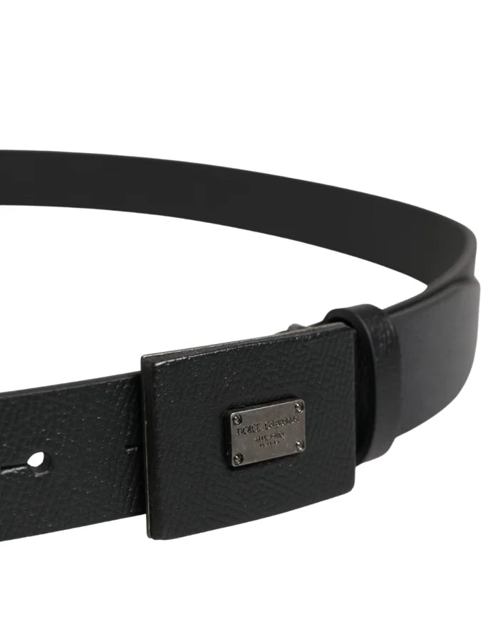 Dolce &amp; Gabbana Men Black Calfskin Leather Square Buckle Belt