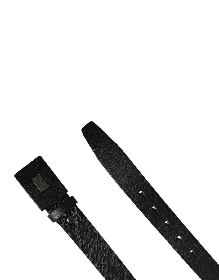 Dolce &amp; Gabbana Men Black Calfskin Leather Square Buckle Belt