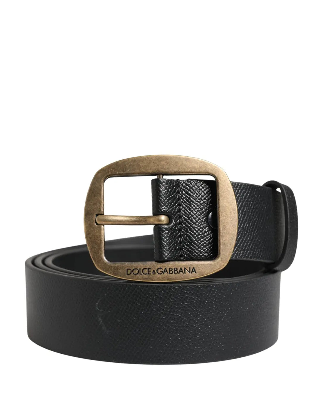 Dolce &amp; Gabbana Men Black Classic Leather Metal Buckle Belt