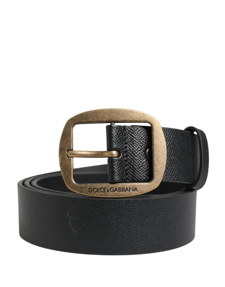 Dolce &amp; Gabbana Men Black Classic Leather Metal Buckle Belt