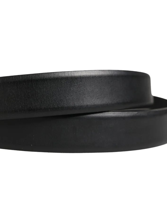 Dolce &amp; Gabbana Men Black Classic Leather Metal Buckle Belt