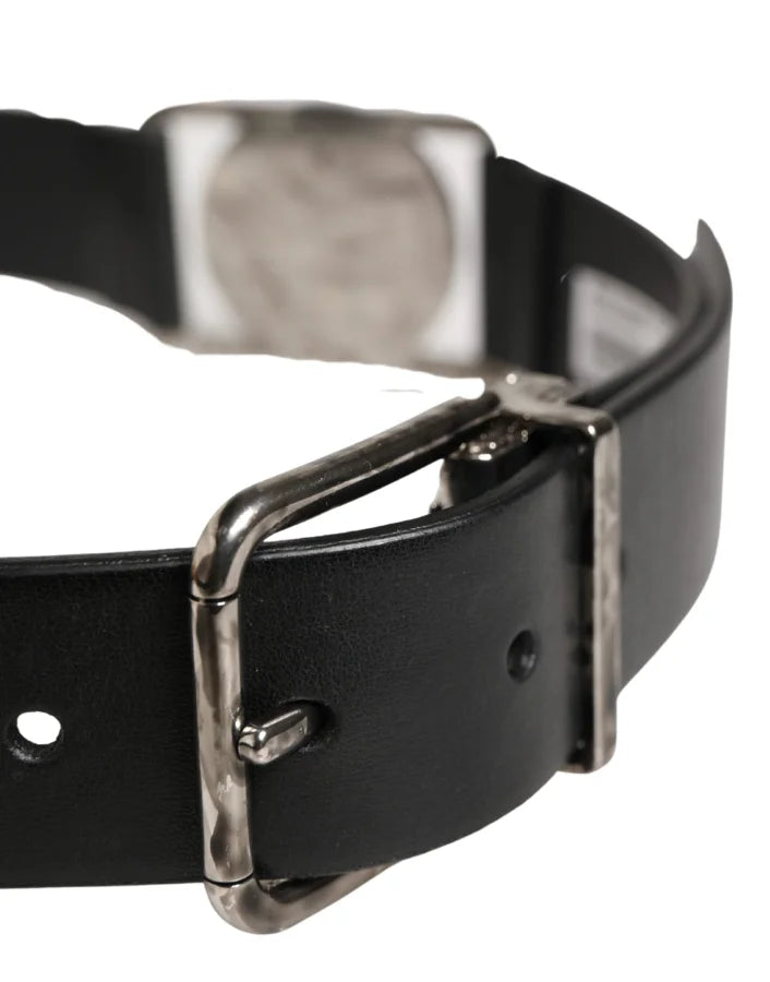 Dolce &amp; Gabbana Men Black Classic Leather Metal Buckle Belt