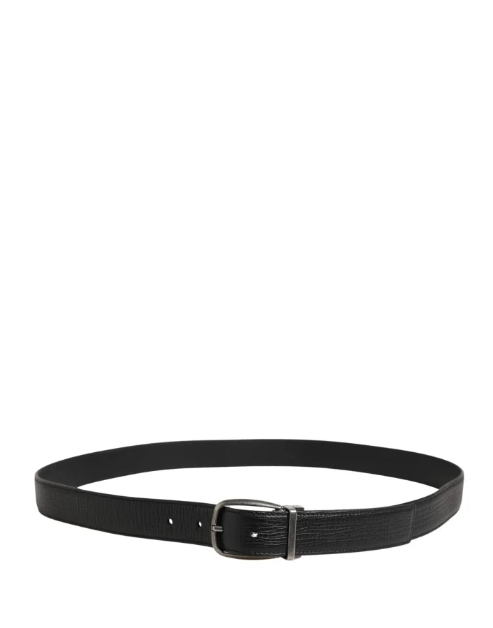Dolce &amp; Gabbana Men Black Classic Leather Metal Buckle Belt
