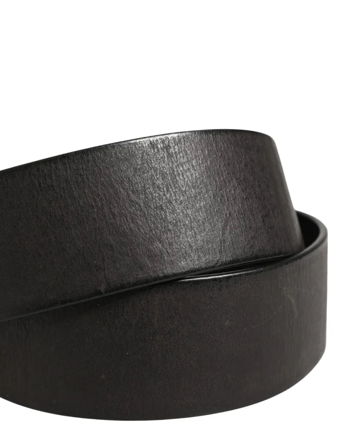 Dolce &amp; Gabbana Men Black Classic Leather Metal Buckle Belt