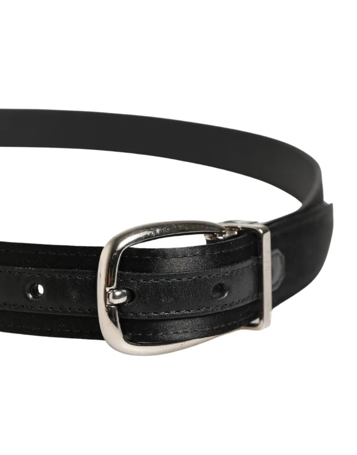 Dolce &amp; Gabbana Men Black Classic Leather Metal Buckle Belt
