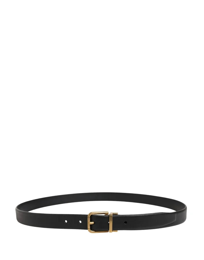 Dolce &amp; Gabbana Men Black Classic Leather Metal Buckle Belt