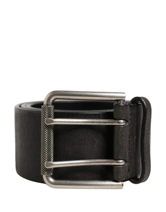 Dolce &amp; Gabbana Men Black Classic Leather Metal Buckle Belt