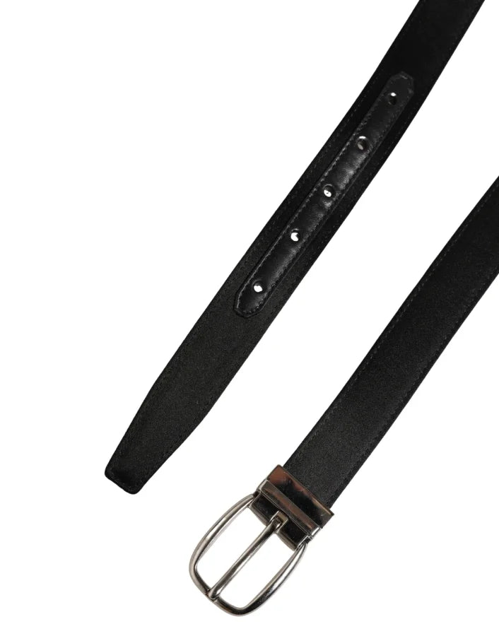 Dolce &amp; Gabbana Men Black Classic Leather Metal Buckle Belt