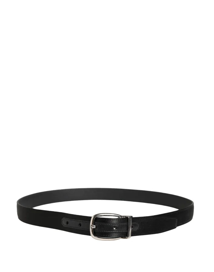 Dolce &amp; Gabbana Men Black Classic Leather Metal Buckle Belt