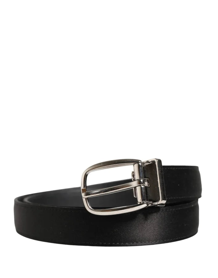 Dolce &amp; Gabbana Men Black Classic Leather Metal Buckle Belt