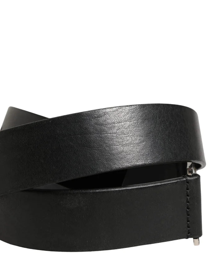 Dolce &amp; Gabbana Men Black Classic Leather Metal Buckle Belt