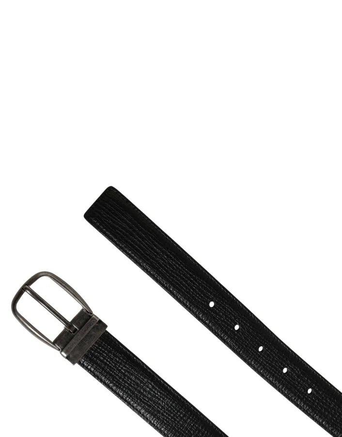 Dolce &amp; Gabbana Men Black Classic Leather Metal Buckle Belt