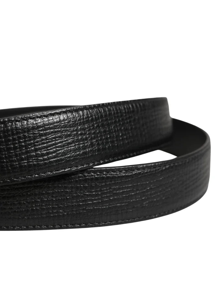 Dolce &amp; Gabbana Men Black Classic Leather Metal Buckle Belt