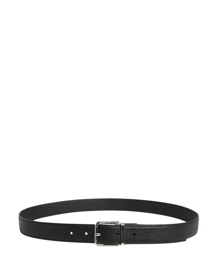 Dolce &amp; Gabbana Men Black Classic Leather Metal Buckle Belt