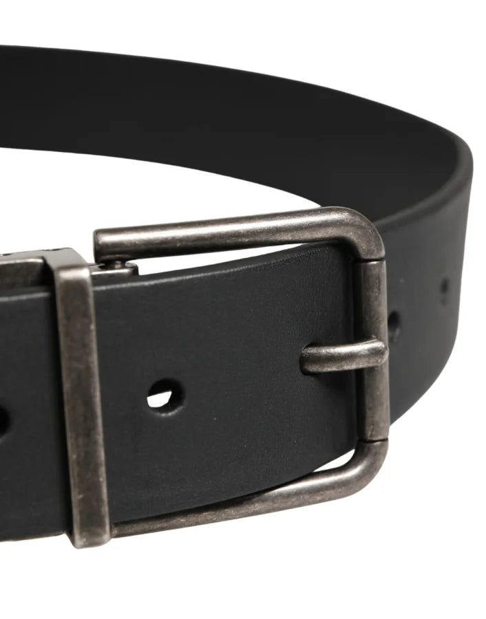 Dolce &amp; Gabbana Men Black Classic Leather Metal Buckle Belt