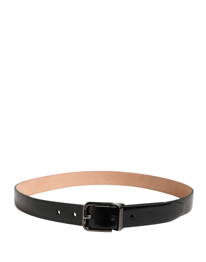Dolce &amp; Gabbana Men Black Classic Leather Metal Buckle Belt