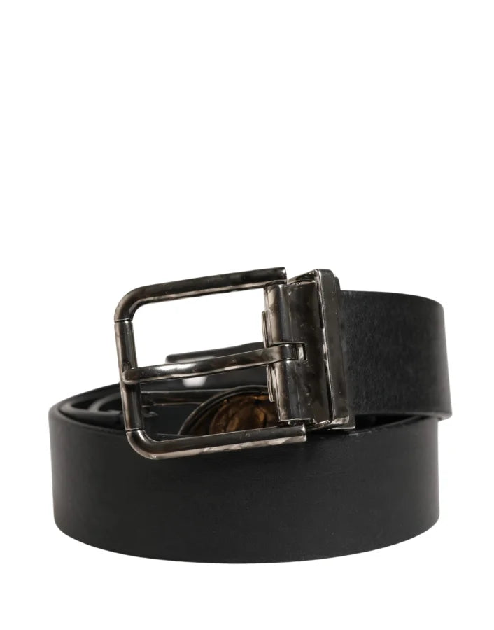Dolce &amp; Gabbana Men Black Classic Leather Metal Buckle Belt