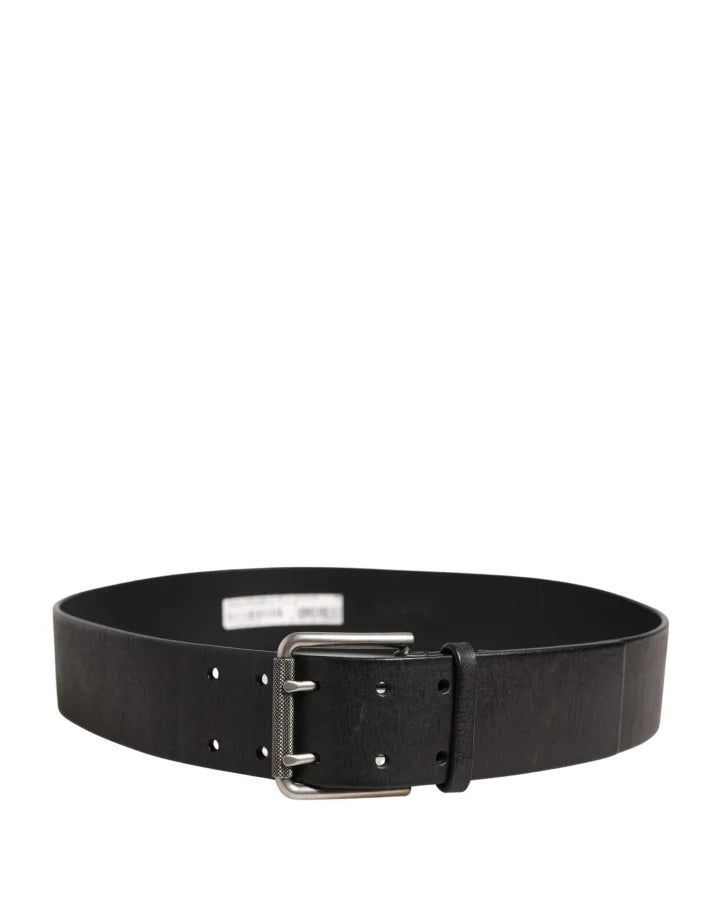 Dolce &amp; Gabbana Men Black Classic Leather Metal Buckle Belt