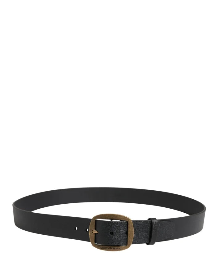 Dolce &amp; Gabbana Men Black Classic Leather Metal Buckle Belt