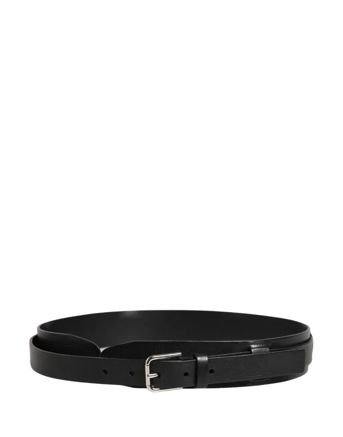 Dolce &amp; Gabbana Men Black Classic Leather Metal Buckle Belt