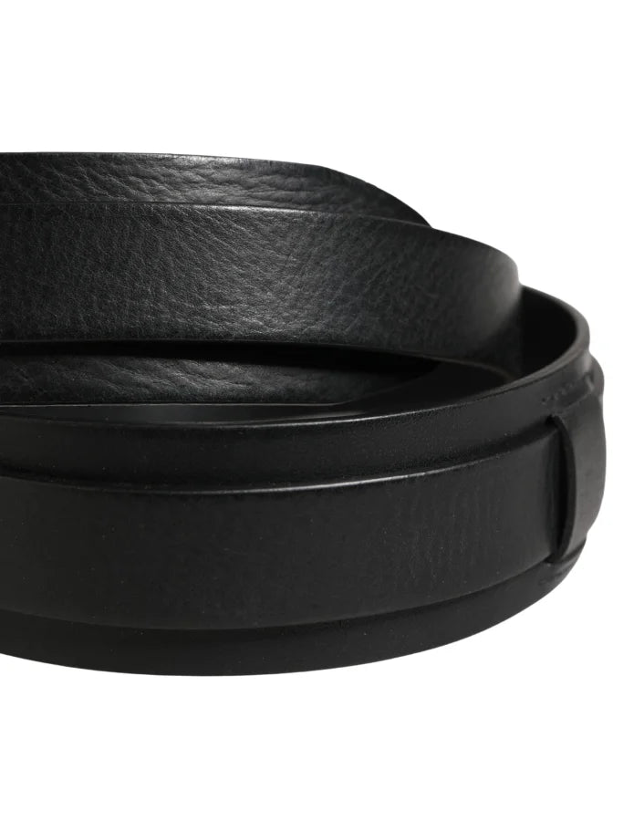 Dolce &amp; Gabbana Men Black Classic Leather Metal Buckle Belt