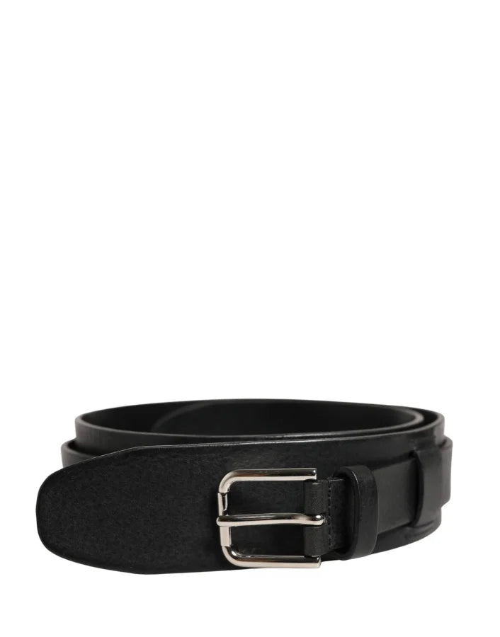 Dolce &amp; Gabbana Men Black Classic Leather Metal Buckle Belt