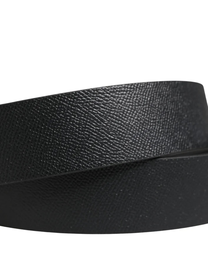 Dolce &amp; Gabbana Men Black Classic Leather Metal Buckle Belt