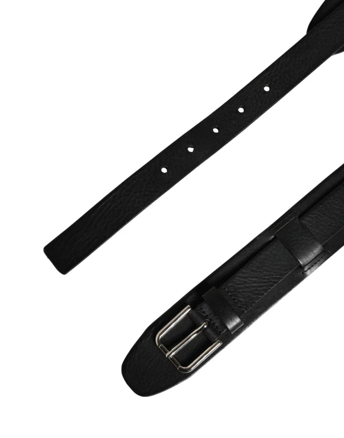 Dolce &amp; Gabbana Men Black Classic Leather Metal Buckle Belt