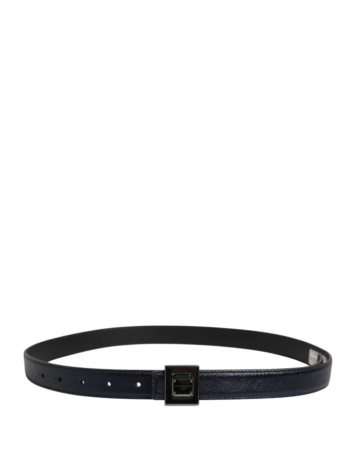 Dolce &amp; Gabbana Men Black Classic Leather Square Buckle Belt
