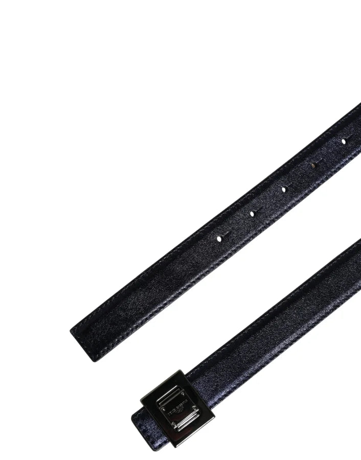 Dolce &amp; Gabbana Men Black Classic Leather Square Buckle Belt