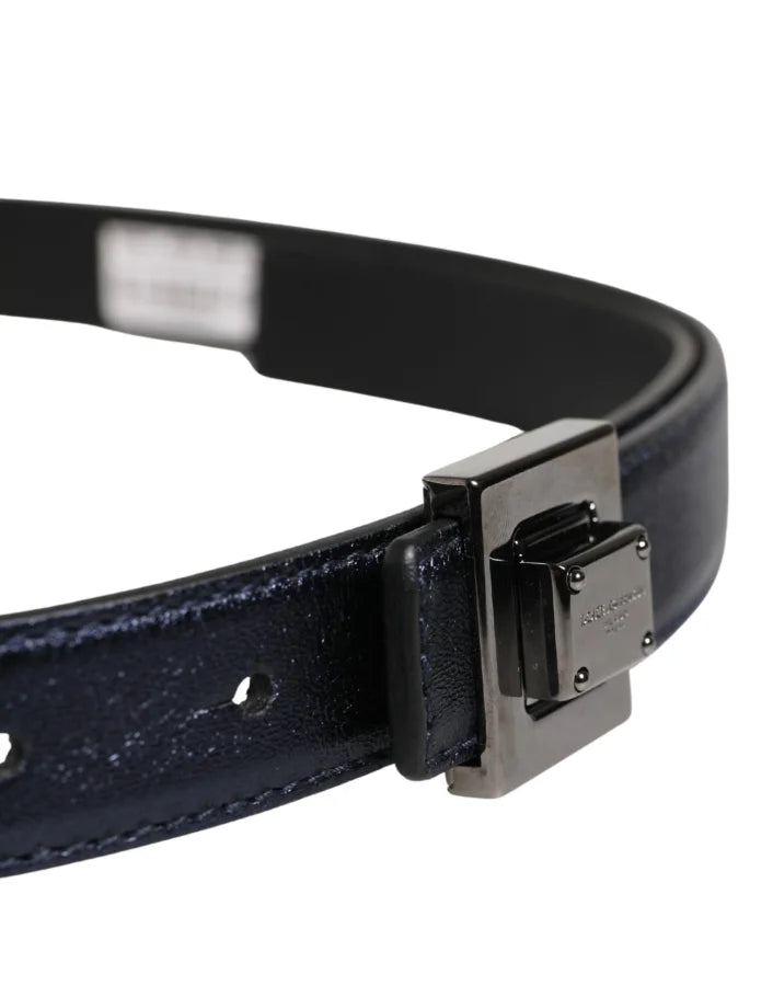 Dolce &amp; Gabbana Men Black Classic Leather Square Buckle Belt