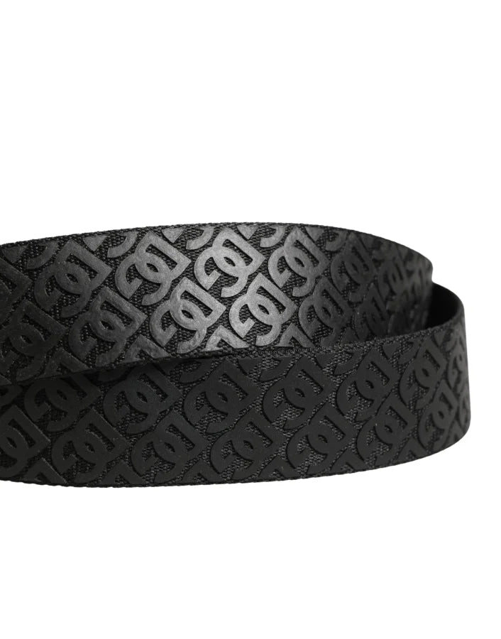 Dolce &amp; Gabbana Men Black DG Logo Polyester Metal Buckle Belt