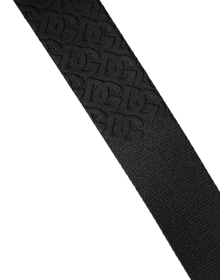 Dolce &amp; Gabbana Men Black DG Logo Polyester Metal Buckle Belt