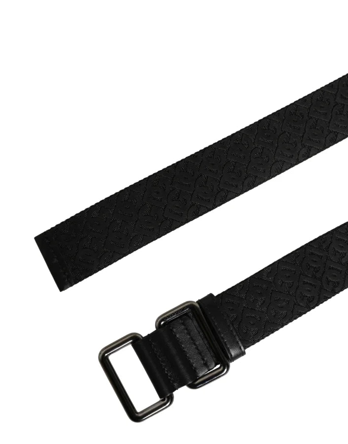 Dolce &amp; Gabbana Men Black DG Logo Polyester Metal Buckle Belt