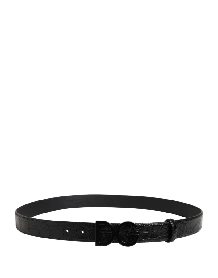 Dolce &amp; Gabbana Men Black Exotic Leather Logo Buckle Belt